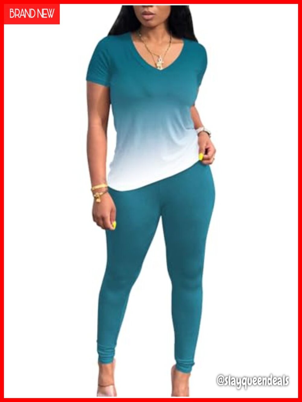 Women 2 Piece Lounge Set V Neck Top High Waist Leggings Jogger Workout Set